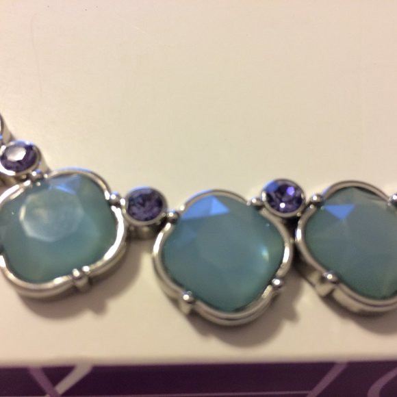 New Lia Sophia Green/Lavender Round Stone Necklace - Picture 3 of 4